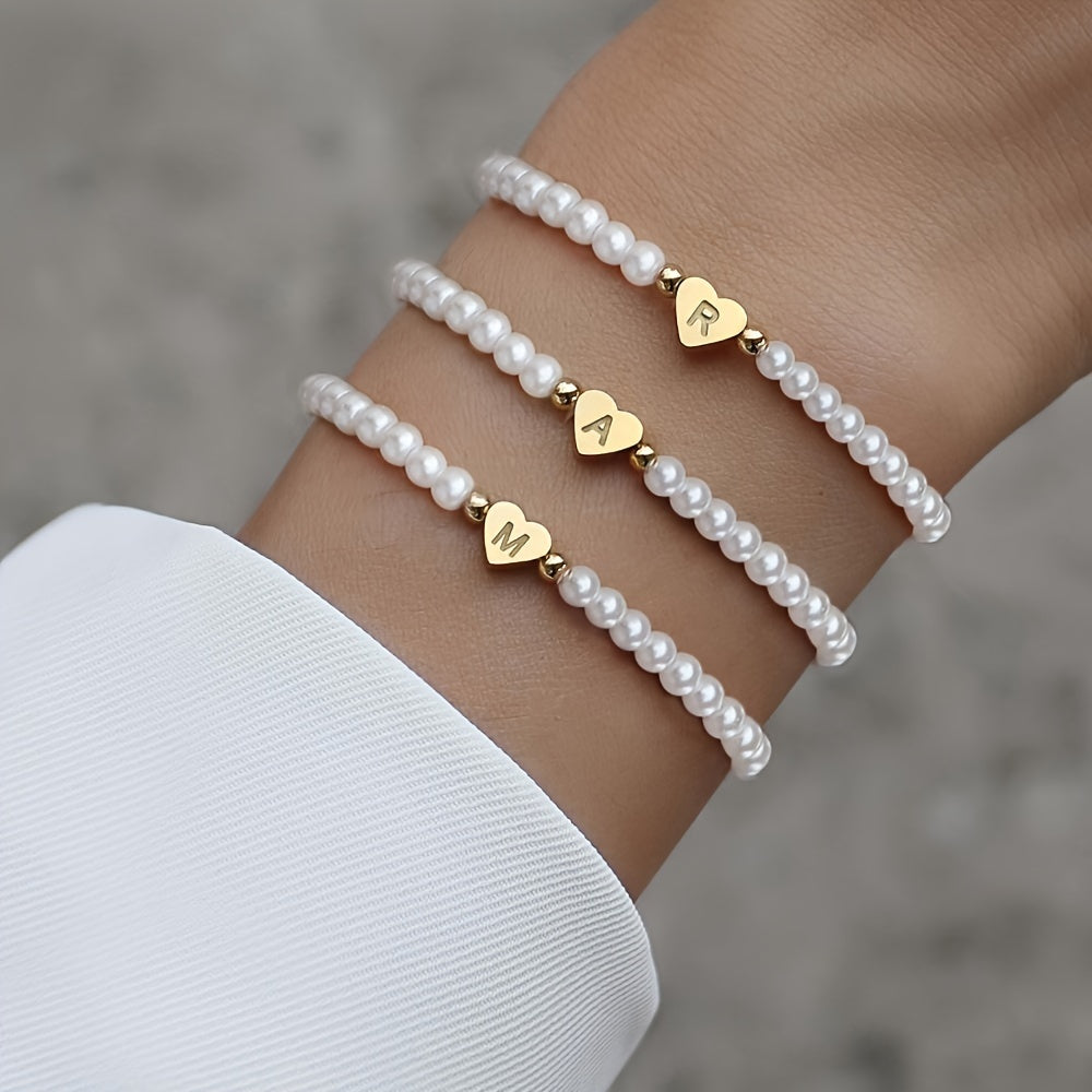 Maribeline – Personalized Pearl Initial Bracelet with Golden Heart