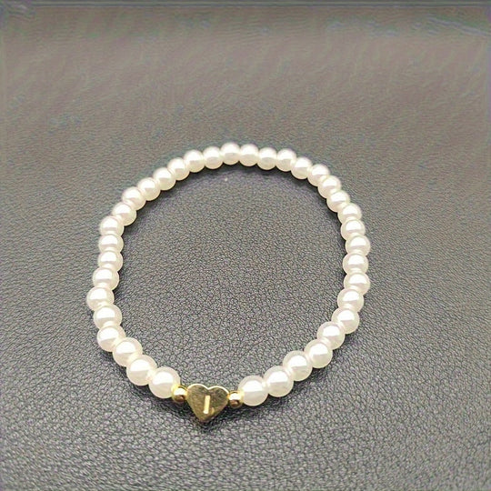 Maribeline – Personalized Pearl Initial Bracelet with Golden Heart