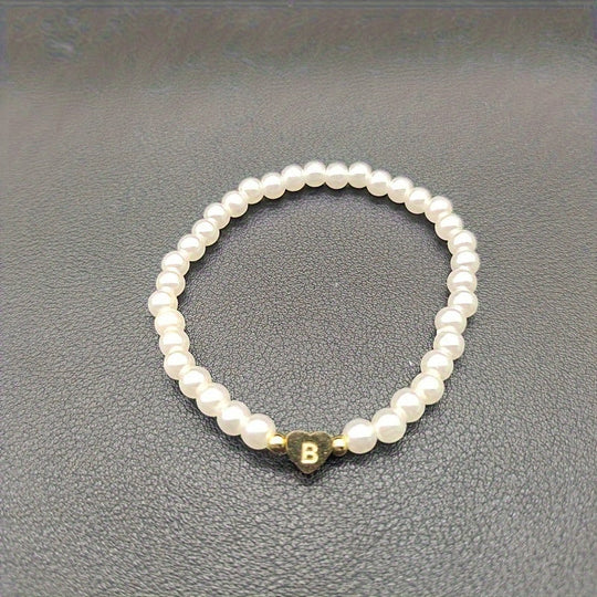 Maribeline – Personalized Pearl Initial Bracelet with Golden Heart