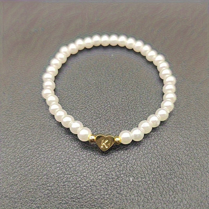 Maribeline – Personalized Pearl Initial Bracelet with Golden Heart