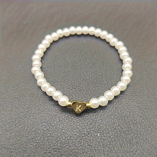 Maribeline – Personalized Pearl Initial Bracelet with Golden Heart