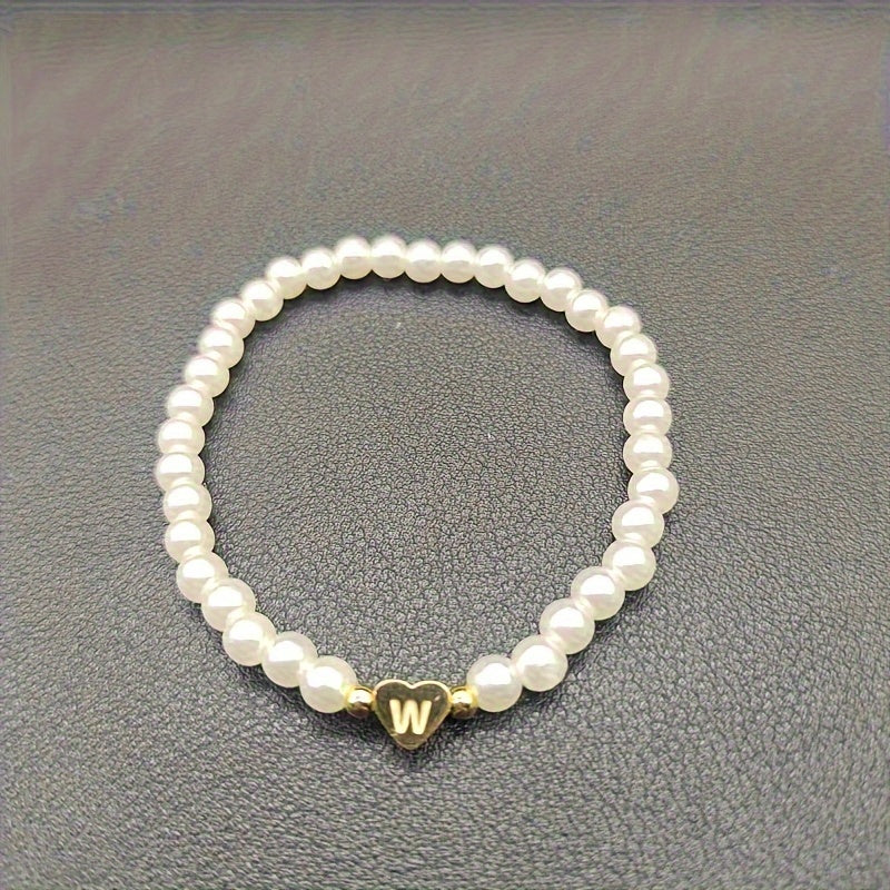Maribeline – Personalized Pearl Initial Bracelet with Golden Heart