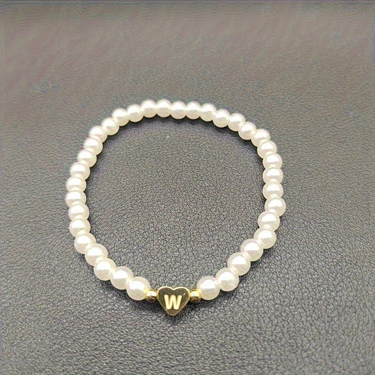Maribeline – Personalized Pearl Initial Bracelet with Golden Heart