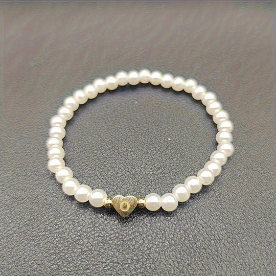 Maribeline – Personalized Pearl Initial Bracelet with Golden Heart