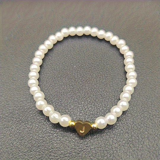 Maribeline – Personalized Pearl Initial Bracelet with Golden Heart