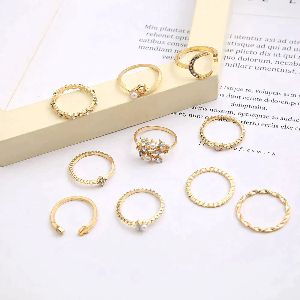 Thalia – Refined Bohemian Silver & Gold Plated Ring Set (10-Pack)