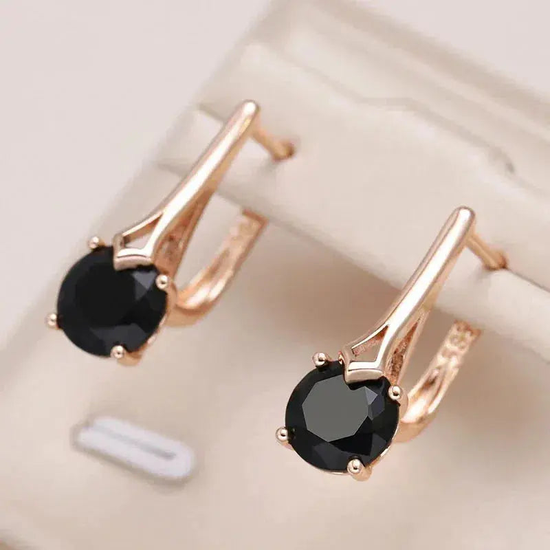 Nerissa – Elegant Black Crystal Gold Earrings