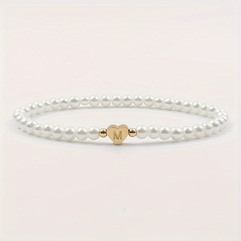 Maribeline – Personalized Pearl Initial Bracelet with Golden Heart