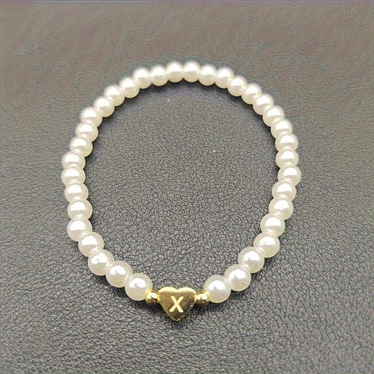Maribeline – Personalized Pearl Initial Bracelet with Golden Heart