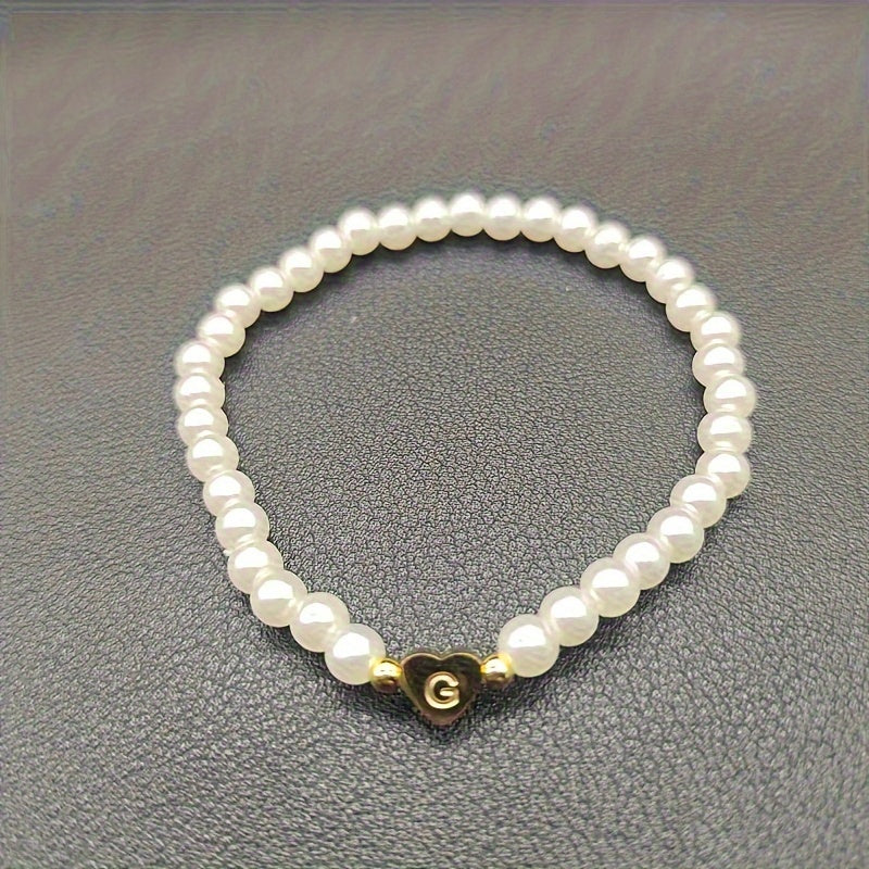 Maribeline – Personalized Pearl Initial Bracelet with Golden Heart