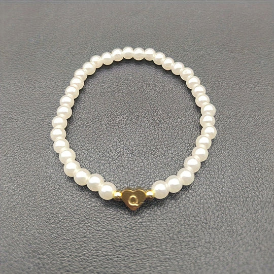 Maribeline – Personalized Pearl Initial Bracelet with Golden Heart