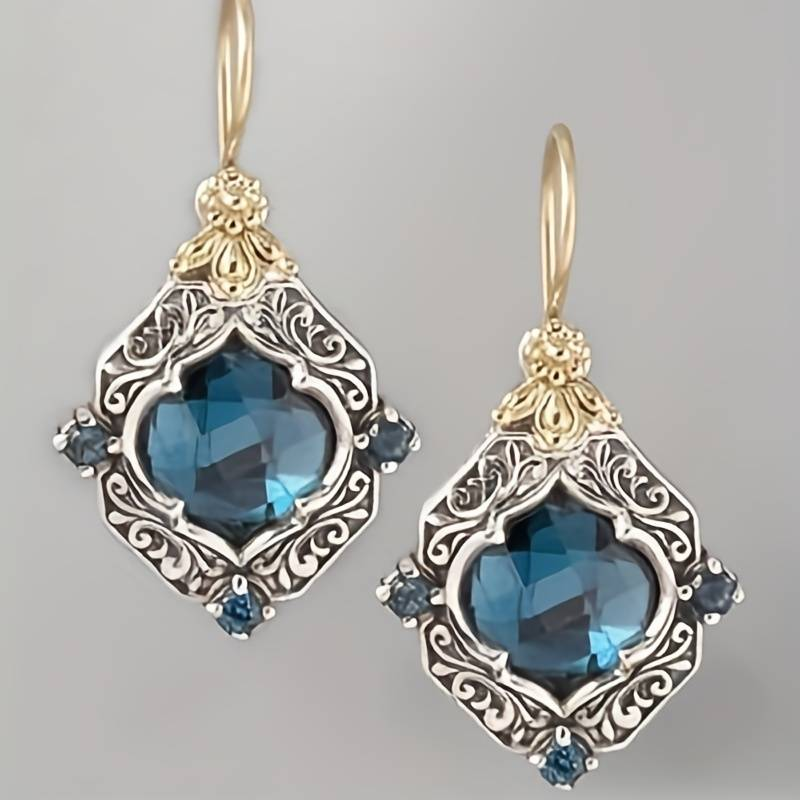 Marisoline – Vintage Blue Crystal Gold & Silver Earrings