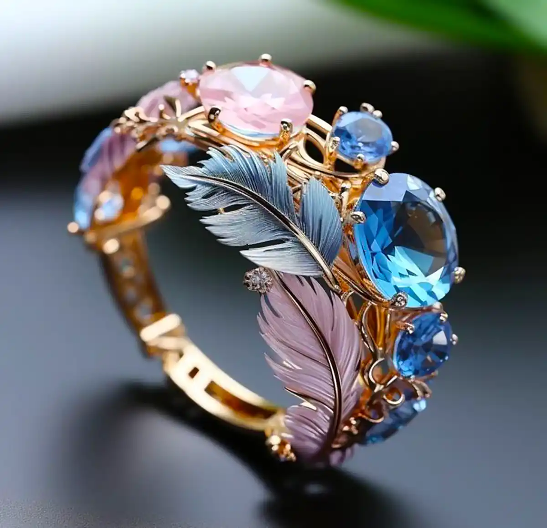 Feodora – Refined Vintage Feather Crystal Ring