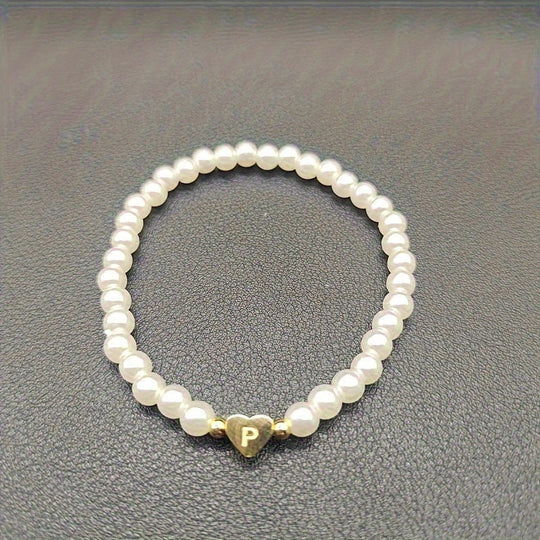 Maribeline – Personalized Pearl Initial Bracelet with Golden Heart
