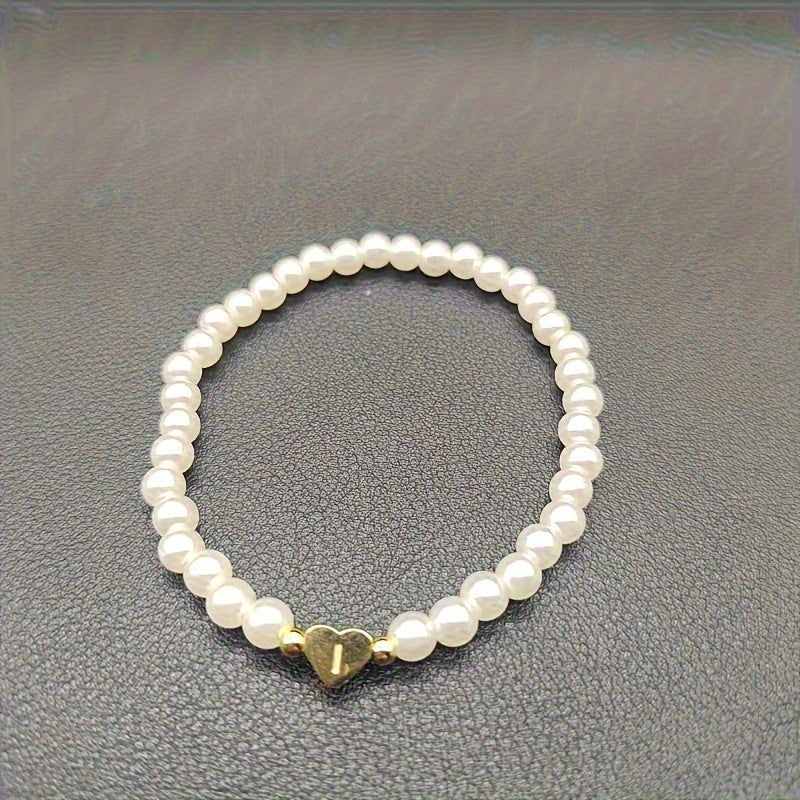 Maribeline – Personalized Pearl Initial Bracelet with Golden Heart