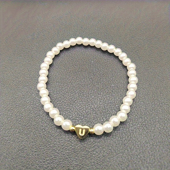 Maribeline – Personalized Pearl Initial Bracelet with Golden Heart