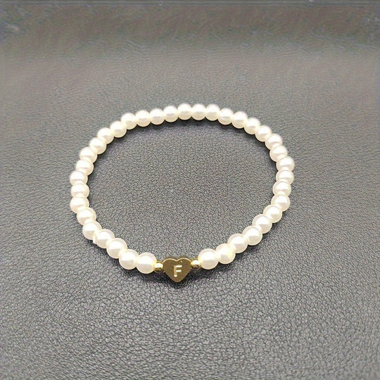 Maribeline – Personalized Pearl Initial Bracelet with Golden Heart