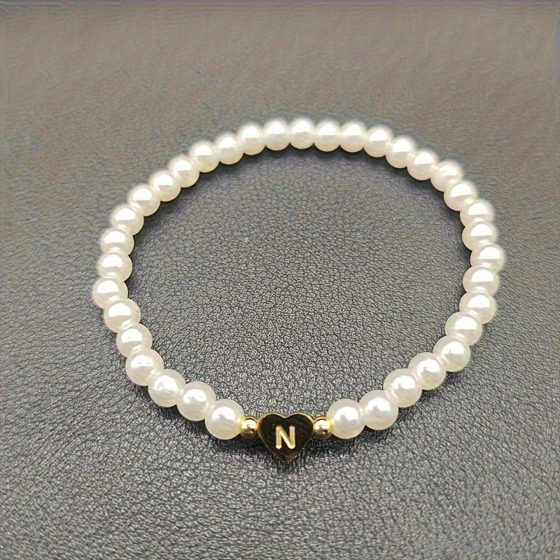 Maribeline – Personalized Pearl Initial Bracelet with Golden Heart