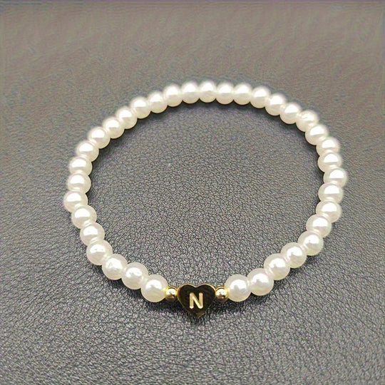Maribeline – Personalized Pearl Initial Bracelet with Golden Heart