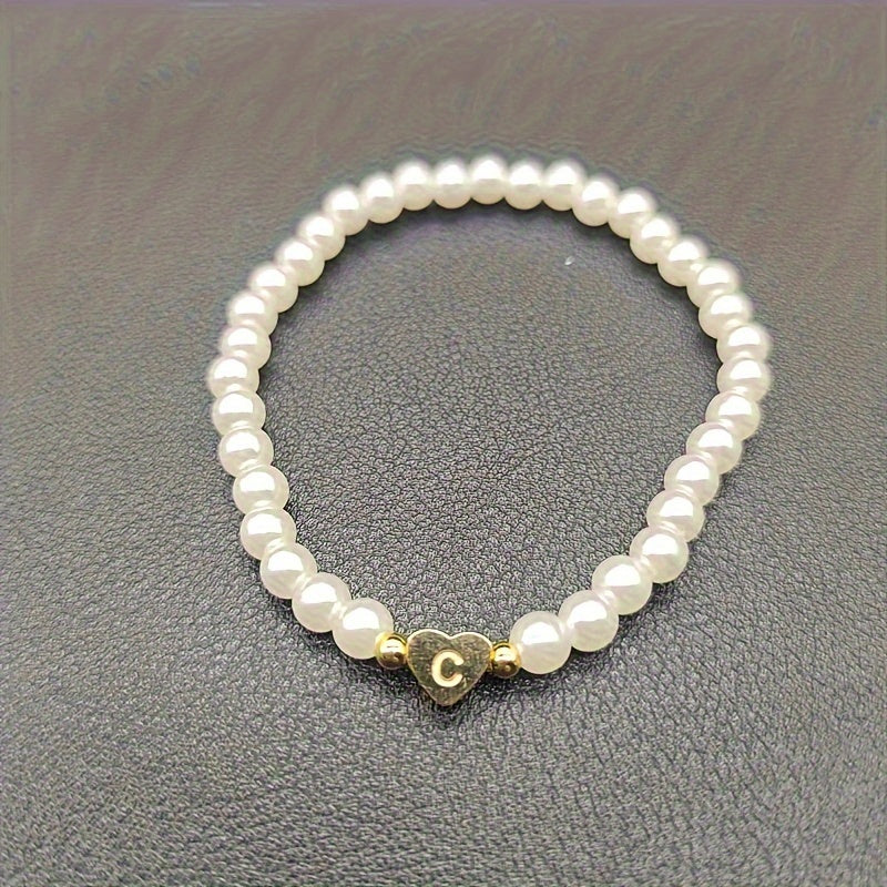 Maribeline – Personalized Pearl Initial Bracelet with Golden Heart