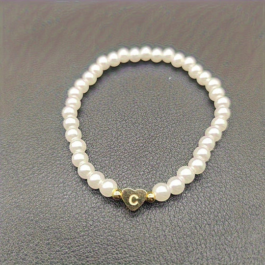 Maribeline – Personalized Pearl Initial Bracelet with Golden Heart