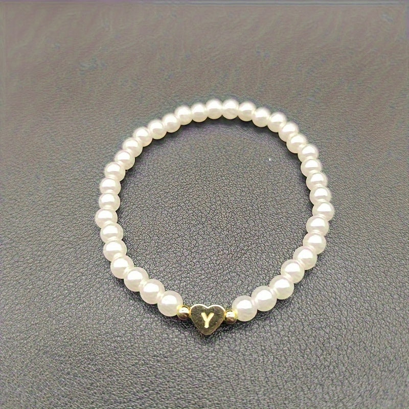 Maribeline – Personalized Pearl Initial Bracelet with Golden Heart