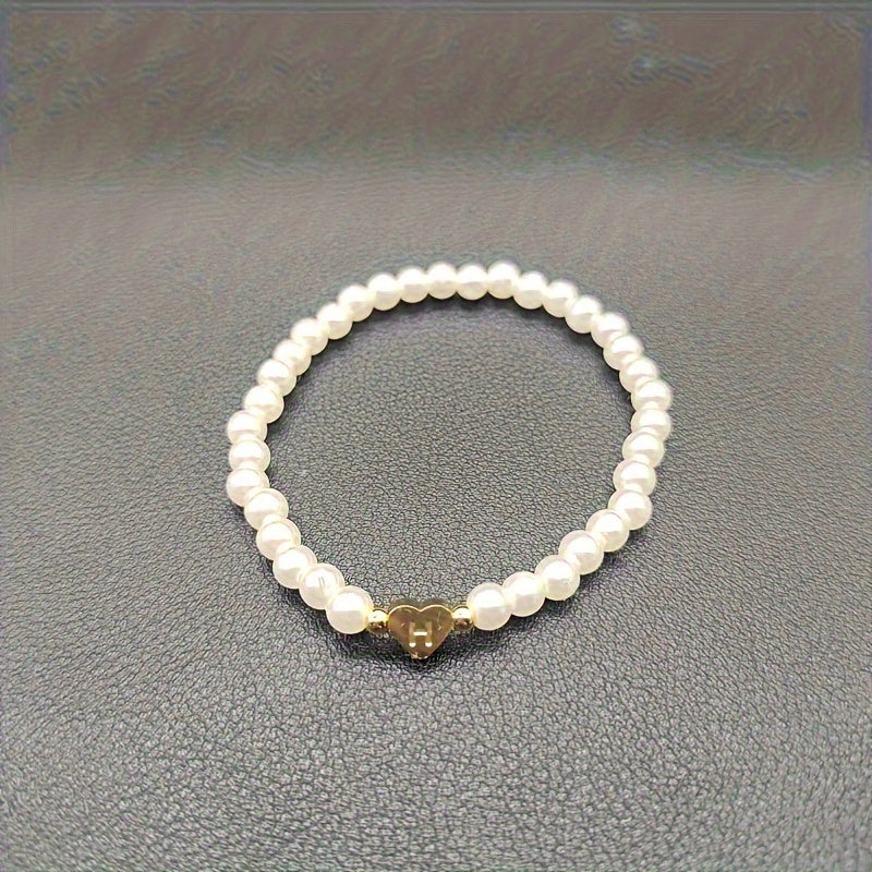 Maribeline – Personalized Pearl Initial Bracelet with Golden Heart