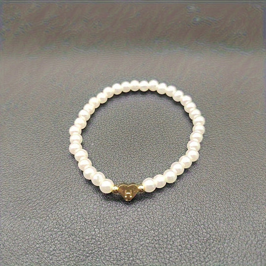 Maribeline – Personalized Pearl Initial Bracelet with Golden Heart