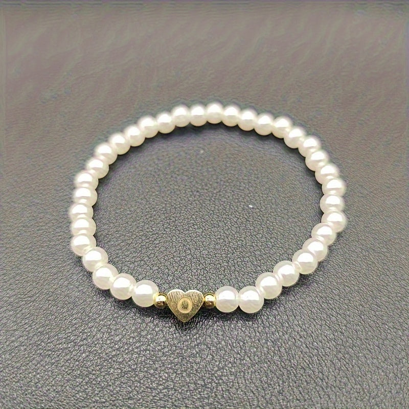 Maribeline – Personalized Pearl Initial Bracelet with Golden Heart