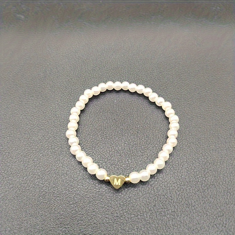 Maribeline – Personalized Pearl Initial Bracelet with Golden Heart