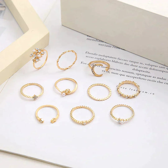 Thalia – Refined Bohemian Silver & Gold Plated Ring Set (10-Pack)