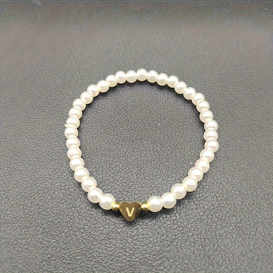Maribeline – Personalized Pearl Initial Bracelet with Golden Heart