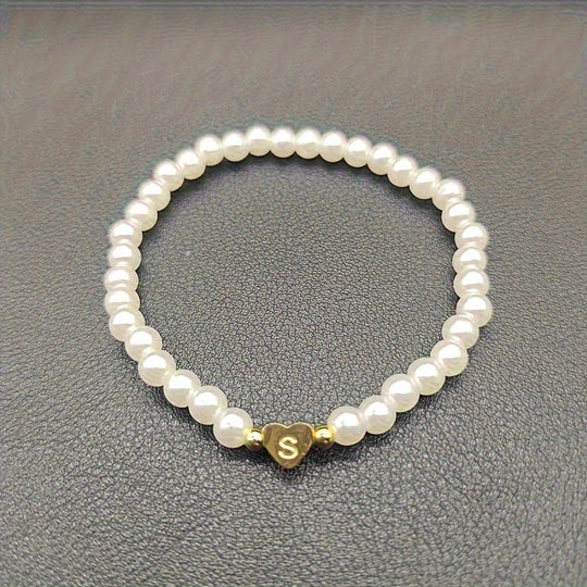 Maribeline – Personalized Pearl Initial Bracelet with Golden Heart