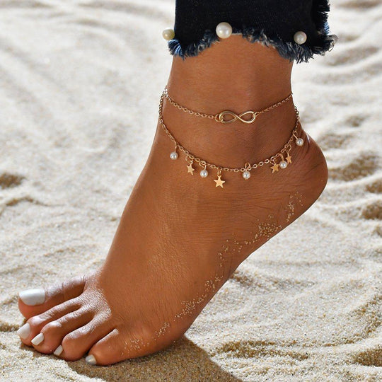 Aurora – Infinity Anklet Bracelet with Pearls & Stars